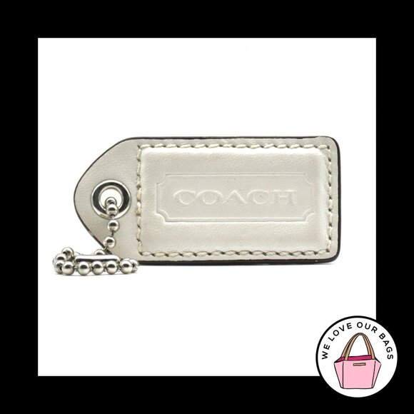 2.5 Large Y2K VINTAGE COACH White Leather Nickel Fob Bag Charm Keychain Hang Tag - Picture 1 of 1